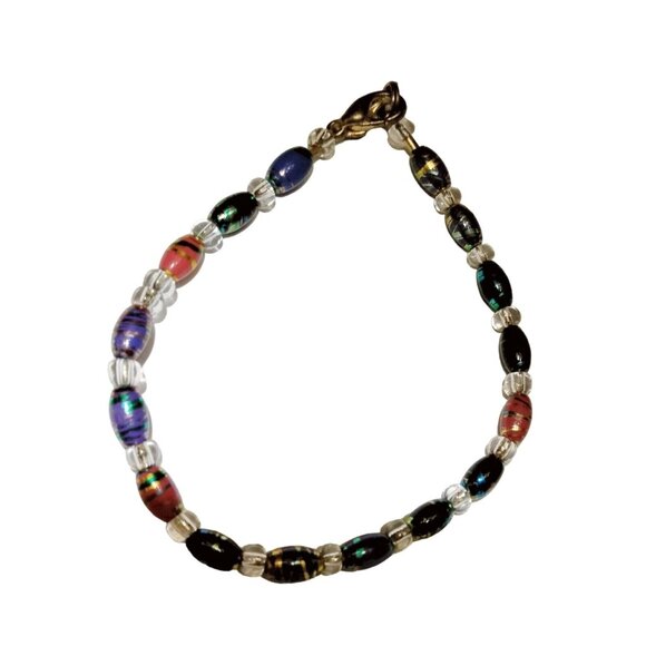 Iris Blue Rainbow Bead Bracelet 7 inch Iridescent - Picture 1 of 4